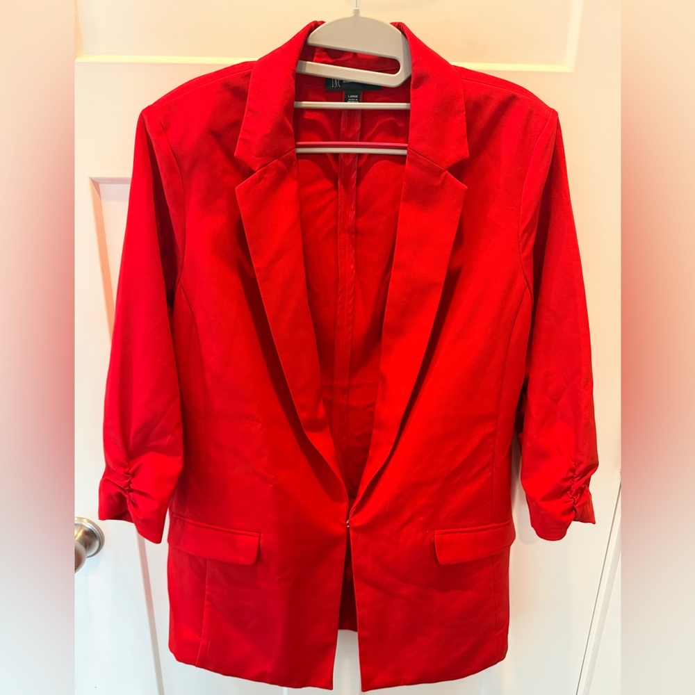 INC International Concepts Bright Red Open-Front Blazer with Notch Lapels
